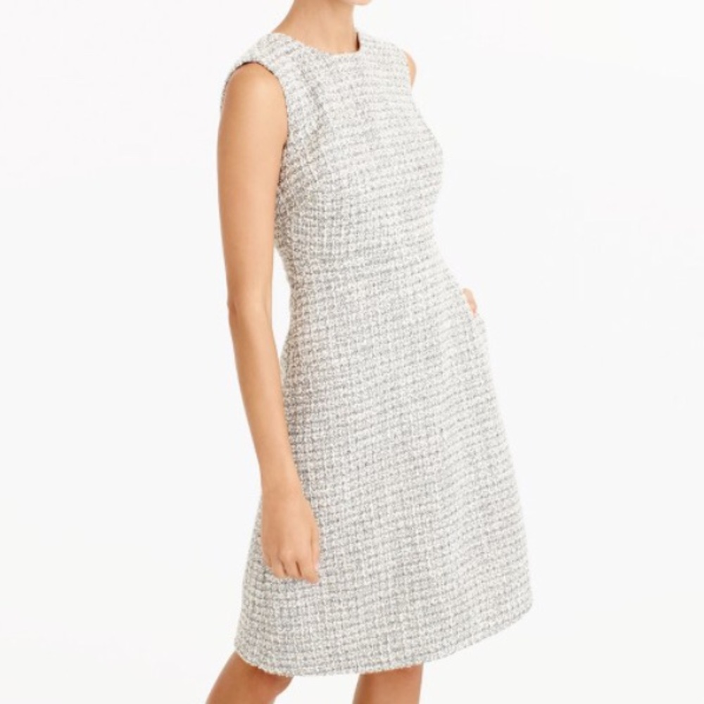 J. Crew Sleeveless Tweed Sheath Dress in Light Gray and White